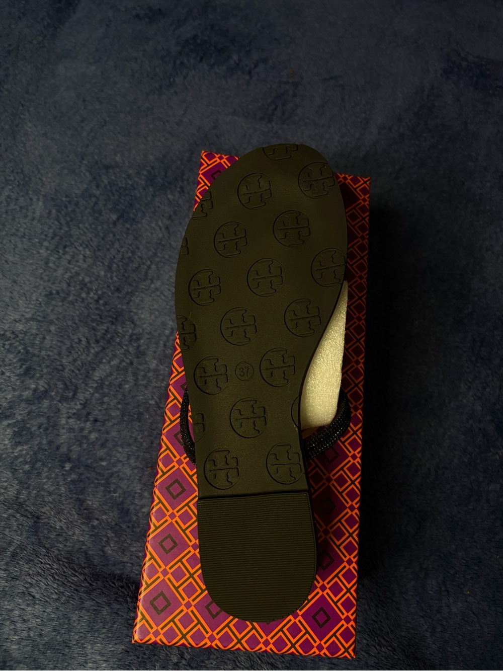 Tory Burch Black Miller Logo Thong Sandals with Beaded Emblem - Picture 6 of 7